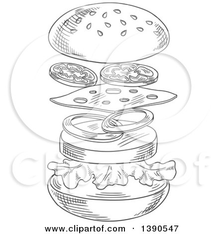 Clipart of a Gray Sketched Hamburger - Royalty Free Vector Illustration by Vector Tradition SM
