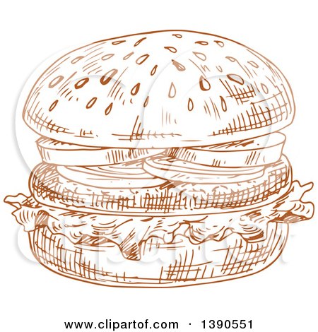Clipart of a Brown Sketched Hamburger - Royalty Free Vector Illustration by Vector Tradition SM
