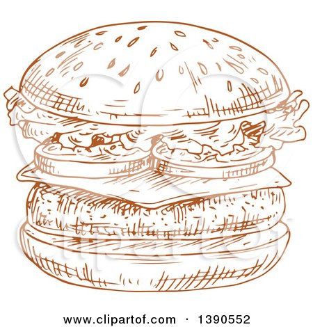 Clipart of a Brown Sketched Hamburger - Royalty Free Vector Illustration by Vector Tradition SM