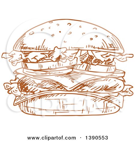 Clipart of a Brown Sketched Hamburger with Cheese - Royalty Free Vector Illustration by Vector Tradition SM