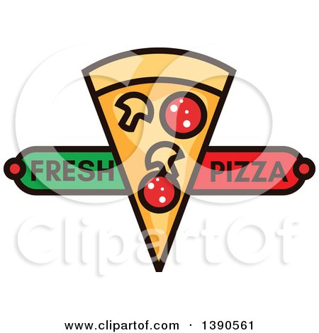 Clipart of a Slice of Pizza with Text - Royalty Free Vector Illustration by Vector Tradition SM