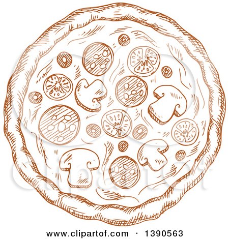 Clipart of a Brown Sketched Pizza - Royalty Free Vector Illustration by Vector Tradition SM