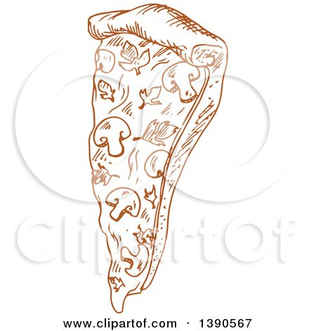 Clipart of a Brown Sketched Slice of Pizza - Royalty Free Vector Illustration by Vector Tradition SM