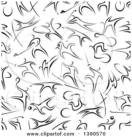 Clipart of a Seamless Background Pattern of Black and White Athletic People - Royalty Free Vector Illustration by Vector Tradition SM