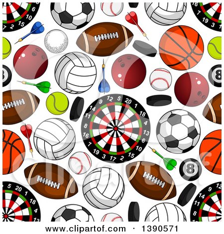 Clipart of a Seamless Background Pattern of Sports Equipment - Royalty Free Vector Illustration by Vector Tradition SM