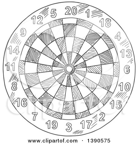 Clipart of a Gray Sketched Dartboard - Royalty Free Vector Illustration by Vector Tradition SM