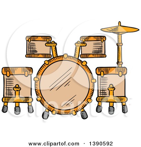 Clipart of a Sketched Drum Set - Royalty Free Vector Illustration by Vector Tradition SM