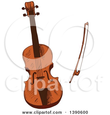 Clipart of a Sketched Violin and Bow - Royalty Free Vector Illustration by Vector Tradition SM