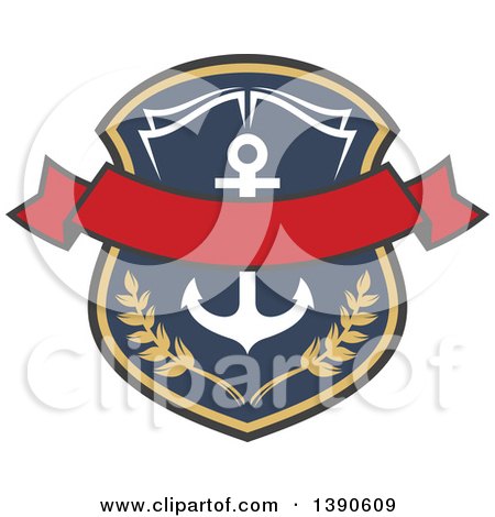 Clipart of a College or University Design of Book Pages and an Anchor in a Shield - Royalty Free Vector Illustration by Vector Tradition SM