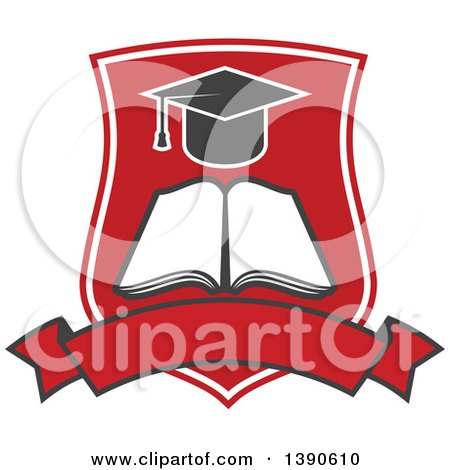 Clipart of a College or University Design of a Graduation Cap and Book in a Shield - Royalty Free Vector Illustration by Vector Tradition SM