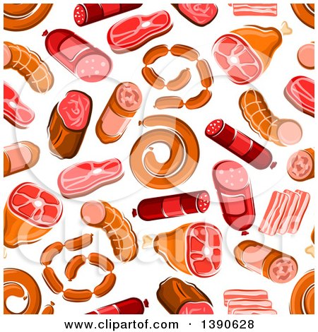 Clipart of a Seamless Background Pattern of Meats - Royalty Free Vector Illustration by Vector Tradition SM