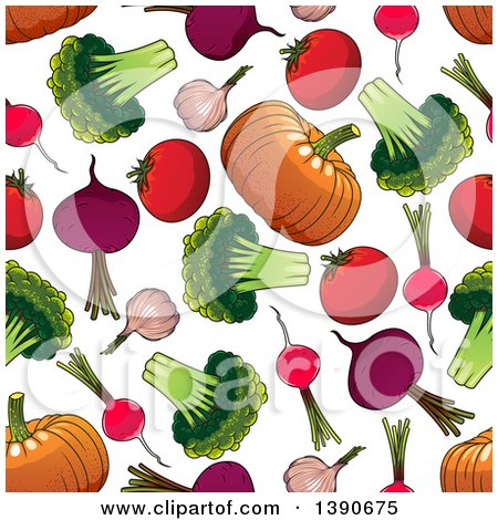 Clipart of a Seamless Background of Veggies - Royalty Free Vector Illustration by Vector Tradition SM