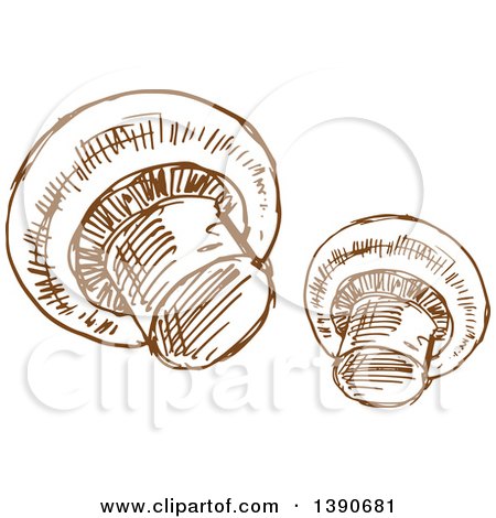 Clipart of Brown Sketched Button Mushrooms - Royalty Free Vector Illustration by Vector Tradition SM