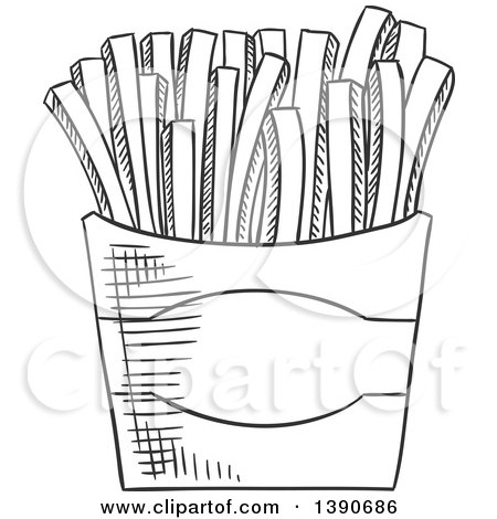 Clipart of a Gray Sketched Carton of French Fries - Royalty Free Vector Illustration by Vector Tradition SM