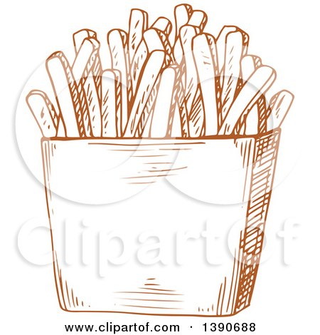 Clipart of a Brown Sketched Carton of French Fries - Royalty Free Vector Illustration by Vector Tradition SM