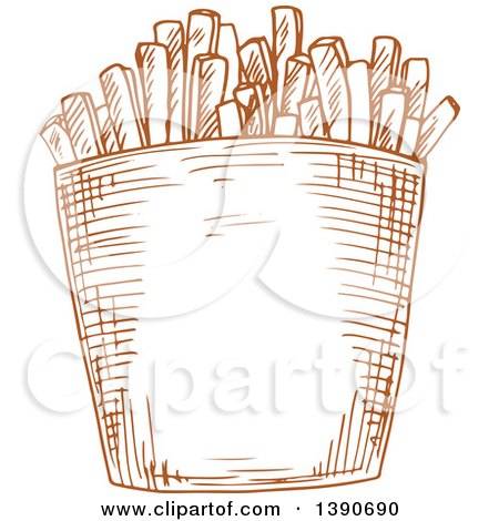 Clipart of a Brown Sketched Carton of French Fries - Royalty Free Vector Illustration by Vector Tradition SM