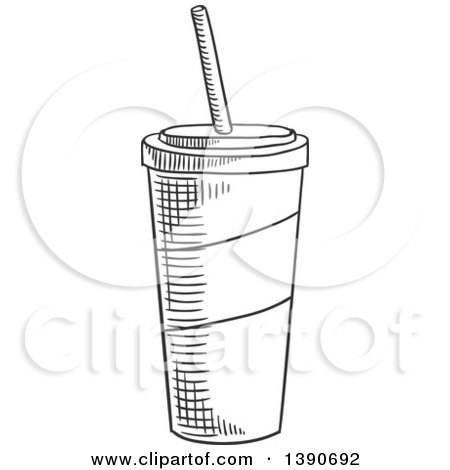 Clipart of a Gray Sketched Fountain Soda - Royalty Free Vector Illustration by Vector Tradition SM