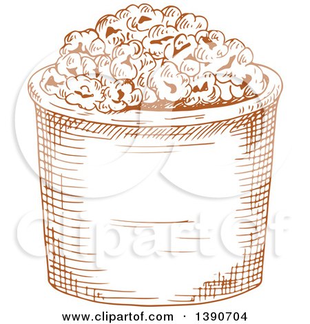 Clipart of a Brown Sketched Bucket of Popcorn - Royalty Free Vector Illustration by Vector Tradition SM