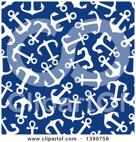 Clipart of a Seamless Background Pattern of White Anchors on Blue - Royalty Free Vector Illustration by Vector Tradition SM