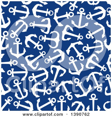 Clipart of a Seamless Background Pattern of White Anchors on Blue - Royalty Free Vector Illustration by Vector Tradition SM