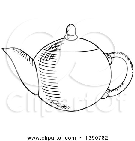 Clipart of a Black and White Sketched Tea Pot - Royalty Free Vector Illustration by Vector Tradition SM