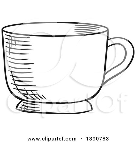 Clipart of a Black and White Sketched Tea Cup - Royalty Free Vector Illustration by Vector Tradition SM
