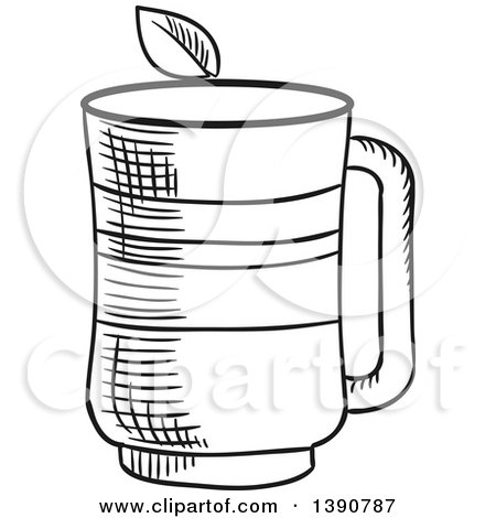 Clipart of a Black and White Sketched Tea Cup - Royalty Free Vector Illustration by Vector Tradition SM