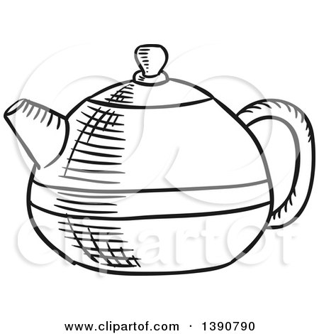 Clipart of a Black and White Sketched Tea Pot - Royalty Free Vector Illustration by Vector Tradition SM