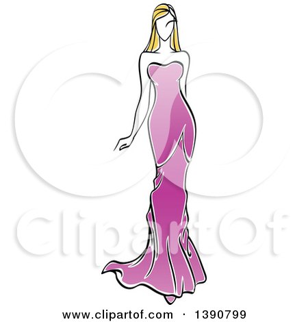 Clipart of a Sketched Blond Faceless Woman Modeling a Purple Dress - Royalty Free Vector Illustration by Vector Tradition SM
