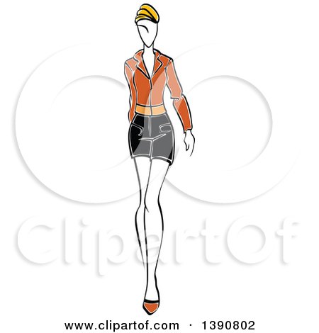 Clipart of a Sketched Blond Faceless Woman Modeling a Mini Skirt - Royalty Free Vector Illustration by Vector Tradition SM