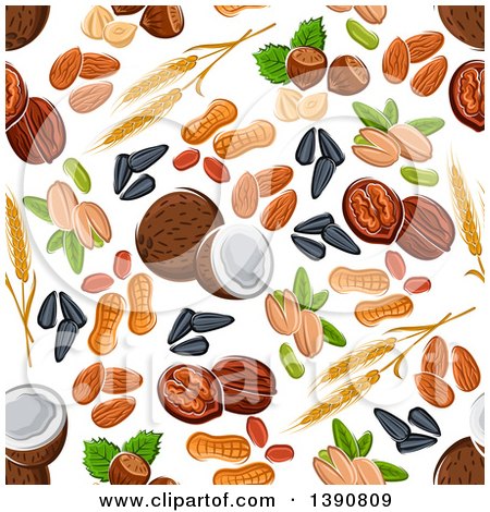 Clipart of a Seamless Background Pattern of Fruits and Nuts - Royalty Free Vector Illustration by Vector Tradition SM