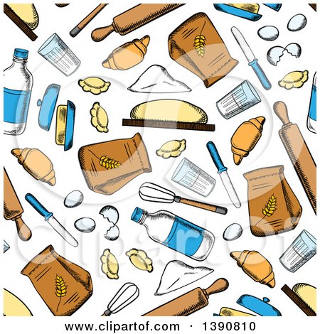 Clipart of a Seamless Background Pattern of Baking Foods - Royalty Free Vector Illustration by Vector Tradition SM