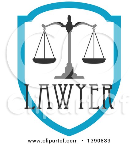 Clipart of Scales of Justice with Lawyer Text over a Shield - Royalty Free Vector Illustration by Vector Tradition SM