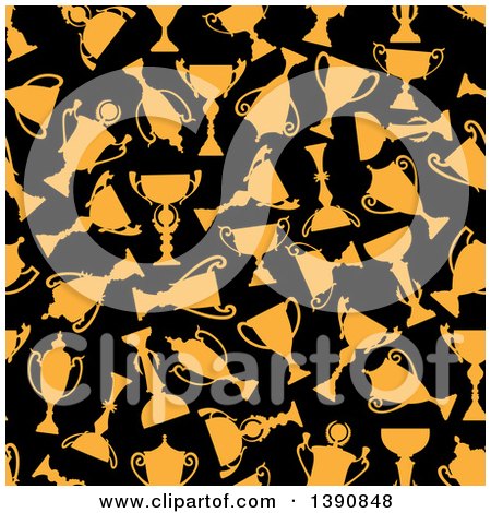 Clipart of a Seamless Background Pattern of Yellow Trophies on Black - Royalty Free Vector Illustration by Vector Tradition SM
