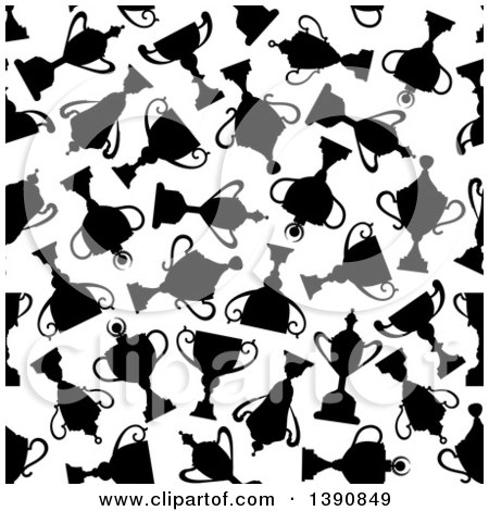Clipart of a Seamless Background Pattern of Black Trophies - Royalty Free Vector Illustration by Vector Tradition SM