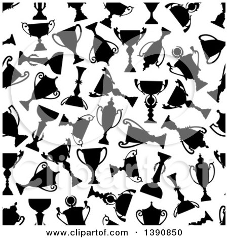 Clipart of a Seamless Background Pattern of Black Trophies - Royalty Free Vector Illustration by Vector Tradition SM