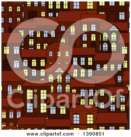 Clipart of a Seamless Background Pattern of Town Homes - Royalty Free Vector Illustration by Vector Tradition SM