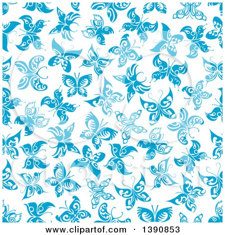 Clipart of a Seamless Background Pattern of Blue Butterflies - Royalty Free Vector Illustration by Vector Tradition SM
