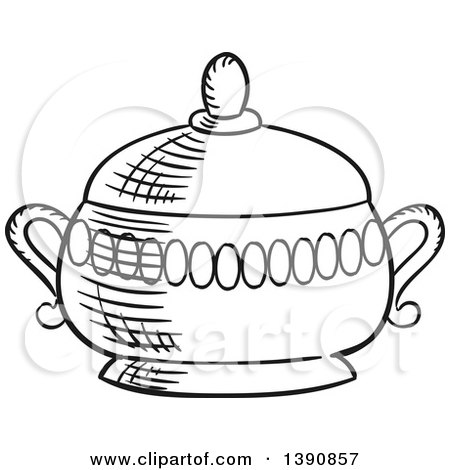 Clipart of a Black and White Sketched Sugar Container - Royalty Free Vector Illustration by Vector Tradition SM