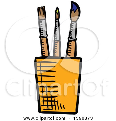 Clipart of a Sketched Cup with Paintbrushes - Royalty Free Vector Illustration by Vector Tradition SM