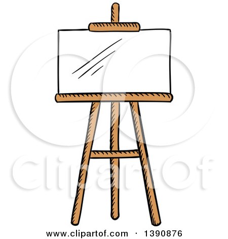 Clipart of a Sketched Blank Canvas and Easel - Royalty Free Vector Illustration by Vector Tradition SM