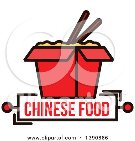 Clipart of a Chinese Takeout Container with Chopsticks and Text - Royalty Free Vector Illustration by Vector Tradition SM