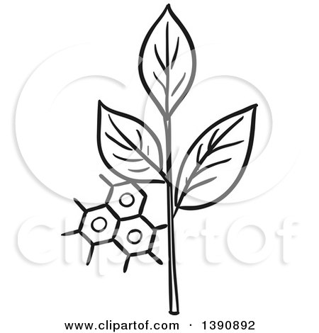 Clipart of a Sketched Dark Gray Plant and Structure - Royalty Free Vector Illustration by Vector Tradition SM