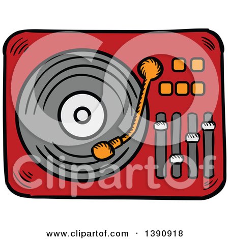 Clipart of a Sketched Lp Vinyl Record Player - Royalty Free Vector Illustration by Vector Tradition SM
