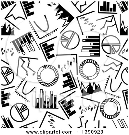 Clipart of a Seamless Background Pattern of Black and White Charts and Graphs - Royalty Free Vector Illustration by Vector Tradition SM