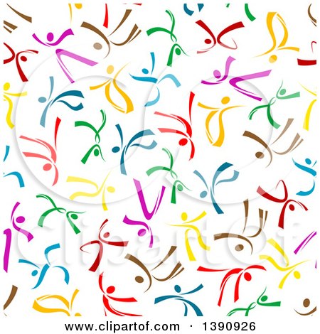 Clipart of a Seamless Background Pattern of Colorful Ribbon People Dancing or Jumping - Royalty Free Vector Illustration by Vector Tradition SM
