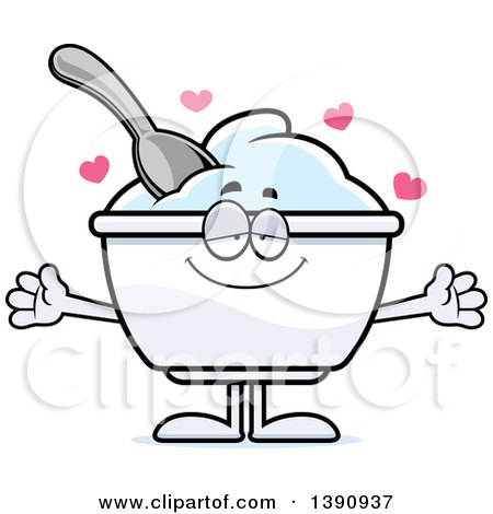 Clipart of a Cartoon Loving Plain Yogurt Mascot Character Wanting a Hug - Royalty Free Vector Illustration by Cory Thoman