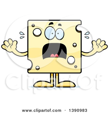 Clipart of a Cartoon Scared Swiss Cheese Mascot Character - Royalty Free Vector Illustration by Cory Thoman