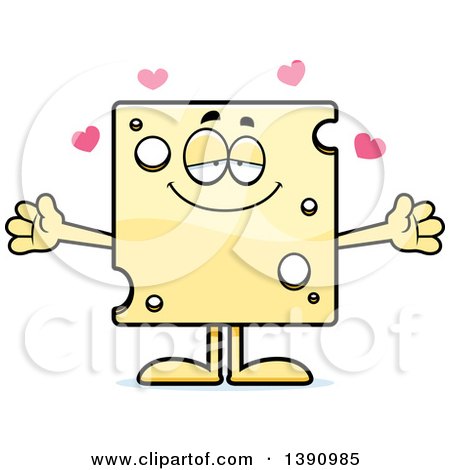 Clipart of a Cartoon Loving Swiss Cheese Mascot Character Wanting a Hug - Royalty Free Vector Illustration by Cory Thoman