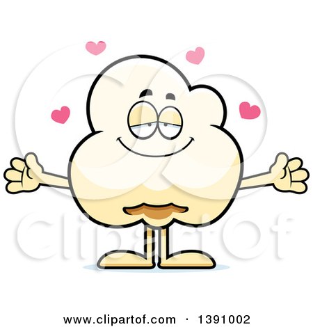 Clipart of a Cartoon Loving Popcorn Mascot Character Wanting a Hug - Royalty Free Vector Illustration by Cory Thoman